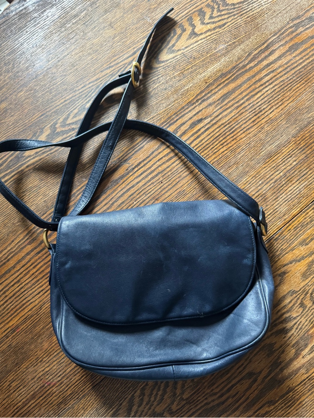 Giani Bernini navy Leather Crossbody Bag with brass hardware